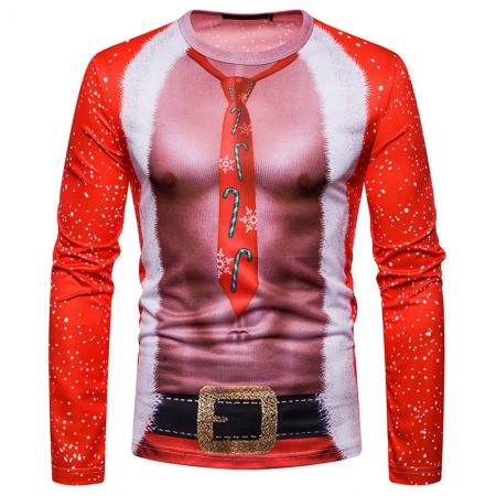 New 3D Personality Printing Fashion Men's Christmas Long-Sleeved T-Shirt