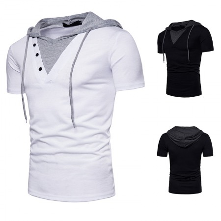 New Design Men's European Size Hooded Short-Sleeved T-Shirt