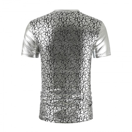 Men's New Summer Simple Tyrant Gold Short Sleeve V-Neck Glossy Printed Male T-Shirt