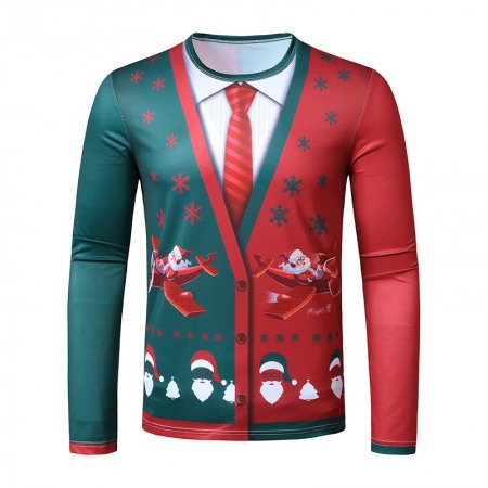 New 3D Personality Printing Fashion Men's Christmas Long-Sleeved T-Shirt