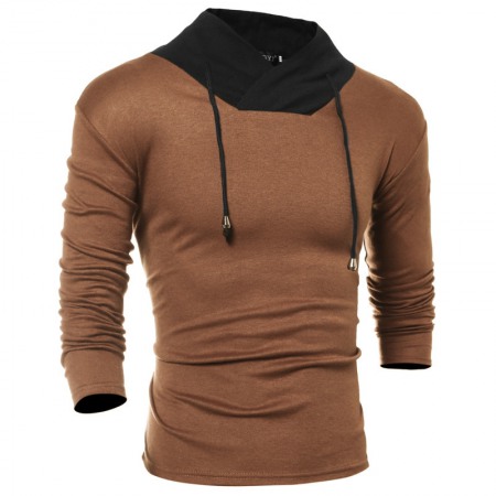 New Long-Sleeved T-Shirt Men's Casual Pile Collar Hit Color Slim Bottoming Shirt