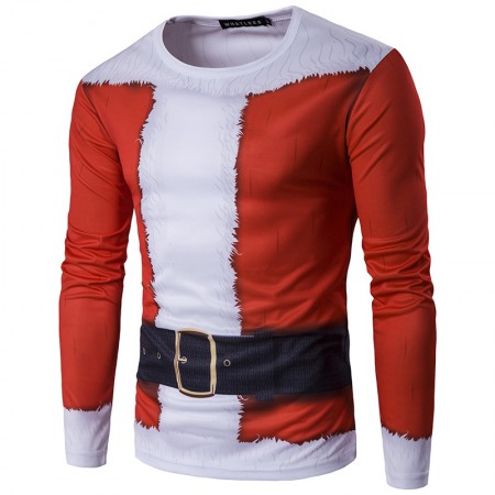 Fashion Men's New Round Neck 3D Santa Claus Clothing Printing Long-Sleeved T-Shirt