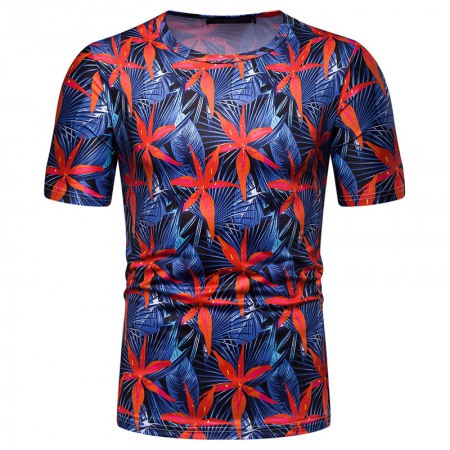 New Summer Men's Beach Style Printed Short-Sleeved T-Shirt