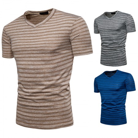 New Men's Fashion Plus Size Striped Short Sleeve T-Shirt